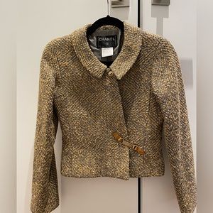 RARE Vintage Chanel Tweed Cropped Jacket With Buckle Size 36